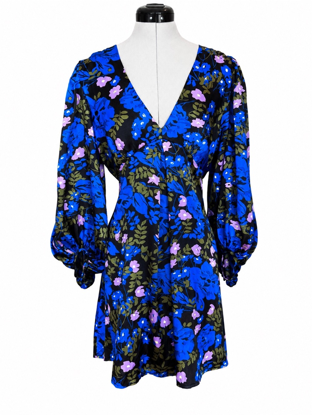 Vero Moda Bold Blue Floral V-Neck Mini Dress